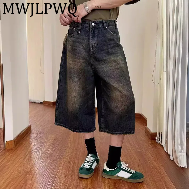 MWJLPWQ Men's Washed Retro Denim Shorts Summer Ins Trend Loose Unisex Fashion Personality Loose Casual Wide-Leg Pants New 11951