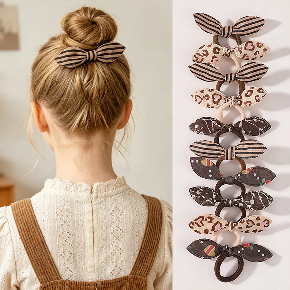10Pcs/ Lot Kids Colorful Bow Hair Bands Ribbon Scrunchie for Kids Girls Elastic Hair Tie Head Rope Hair Accessories