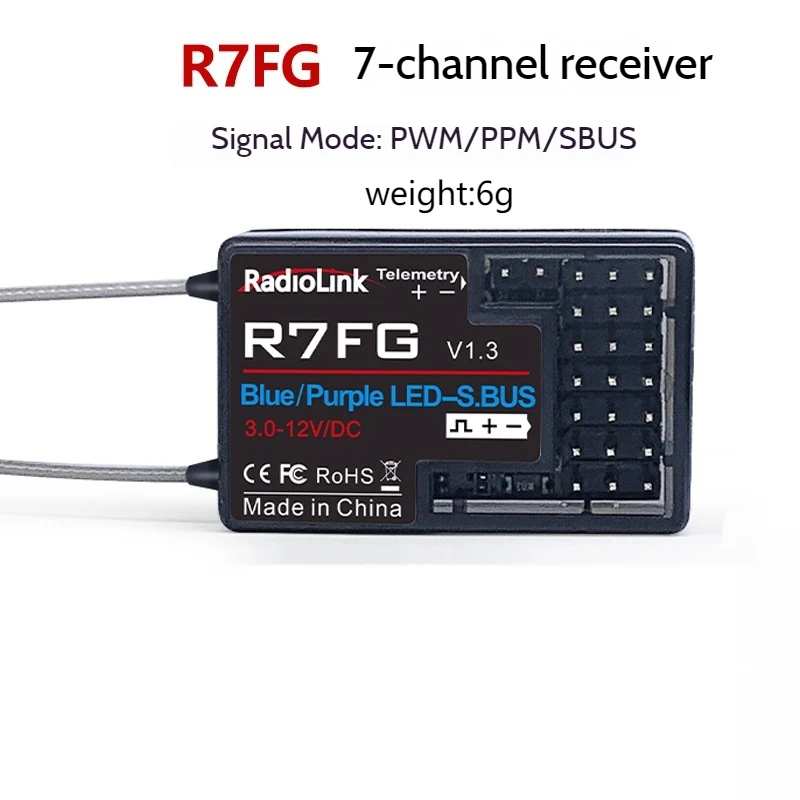 Radiolink-transmissor de rádio rc6gs v3, 7 canais, r7fg, r6fg, giroscópio telemetria, 600 metros lcd, para carro rc, barco, escalada