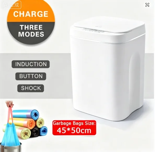 14L Smart Trash Can Automatic Touch Sensor Kitchen Bathroom Toilet Recyclable Waste Bin with Basket for Rubbish Disposal