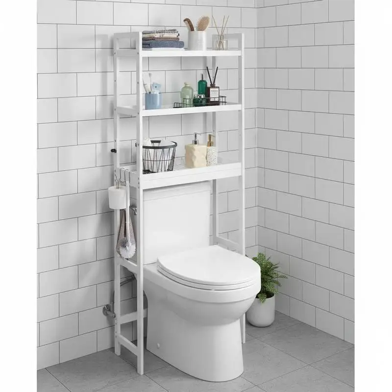 

Bathroom Shelving Unit 3-Tier For Toilet Area Laundry Room Narrow Apartment Space Saving Design Stable Structure Metal Frame