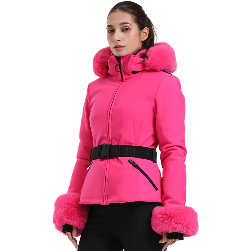 

2025 New Winter Solid Women Skiing Jackets Windproof Waterproof Warm Hooded Zipper Ski Coat Long Sleeve Outdoor Sports Snow Top