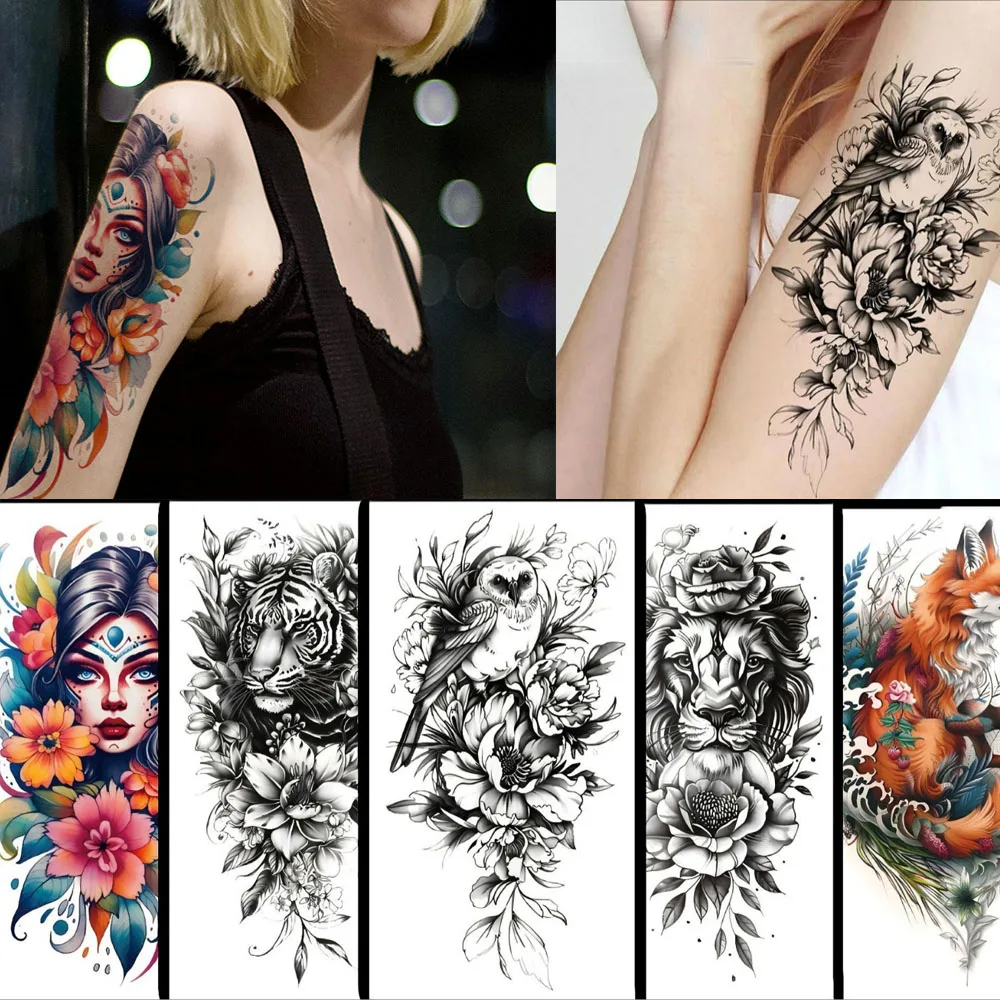New Half Arm Waterproof Durable Tattoo Stickers Symbol Totem Animal Skeleton Tattoo Sticker
