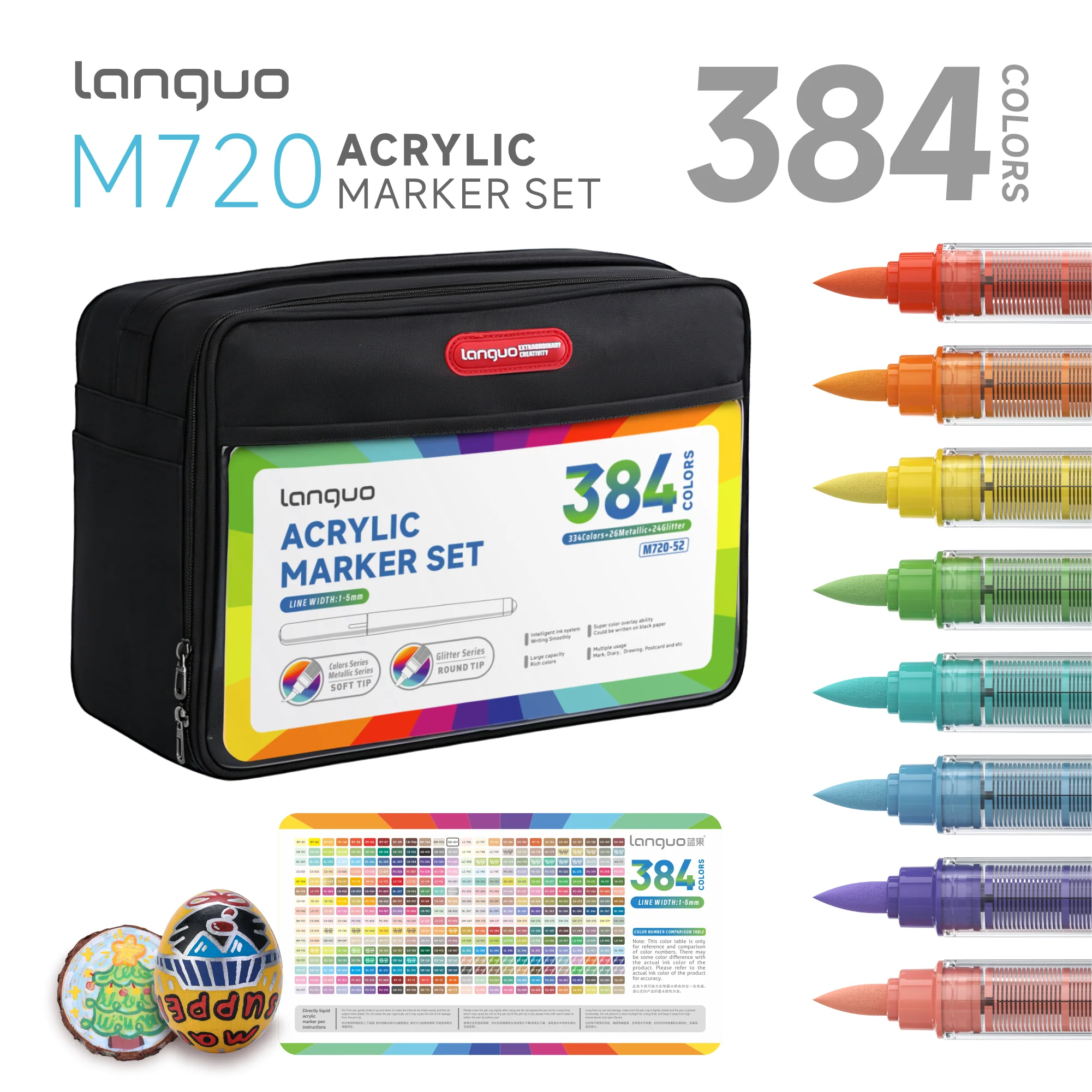 LANGUO 384 Colors Direct Liquid Acrylic Paint Pens Brush Marker Pen for Painting Ceramic Glass DIY Art Supplies Stationery