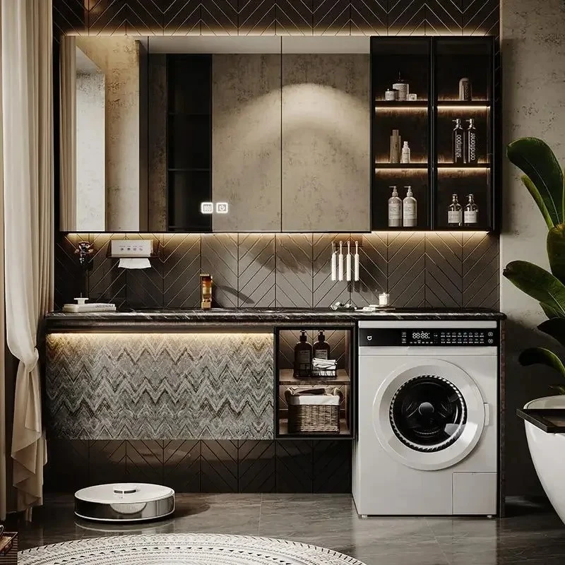 

Bathroom Cabinet Washing Machine Cabinet Rock Slate Hot Bending Integrated Basin Washing Table Hand Washbasin Cabinet