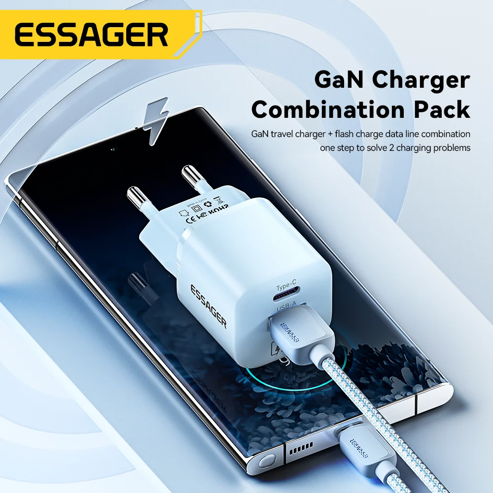 Essager 20W GaN USB Type C شحن سريع لهاتف iPhone 15 14 13 12 Pro Max PD3.0 QC3.0 Type C شاحن هاتف محمول صغير