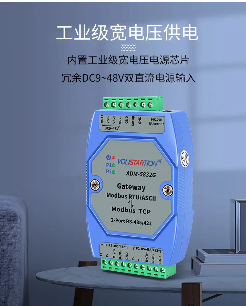 Modbus gateway industrial grade 2-port rs485/422 modbus rtu to modbus tcp