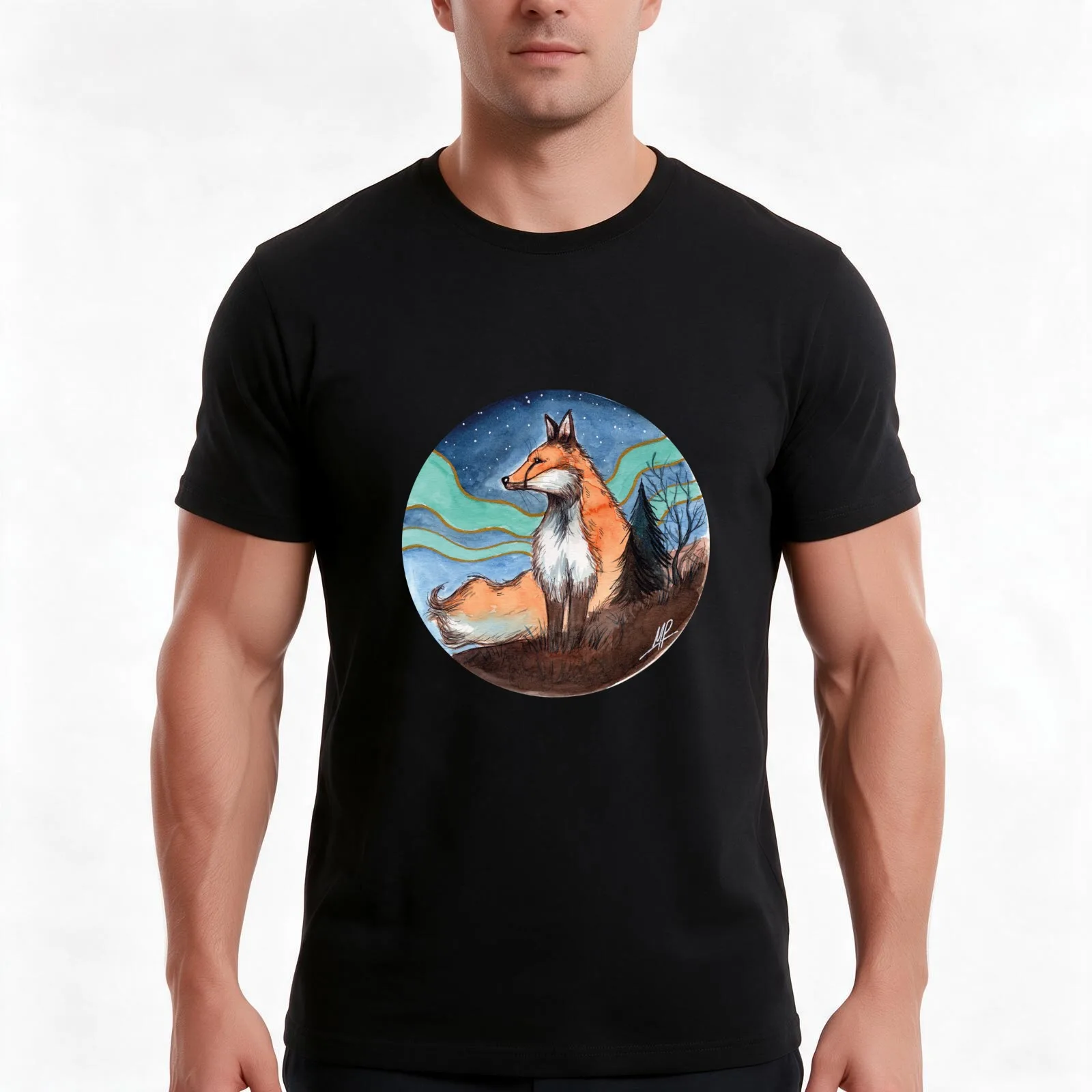Aurora borealis T-Shirt, Summer Casual Cotton Tee, Oversized Streetwear Tops, Vintage Graphic Print, Loose Fit Short Sleeve