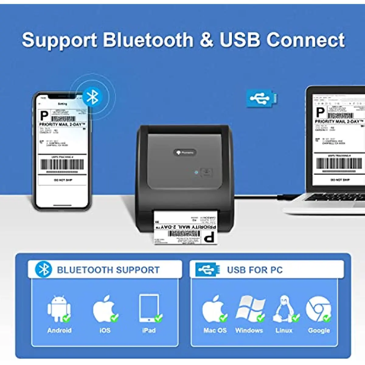 Phomemo Label Printer Thermal Shipping Label Printer D520 4x6 Label Printer for Shipping Package Barcode Mailing Address Postage