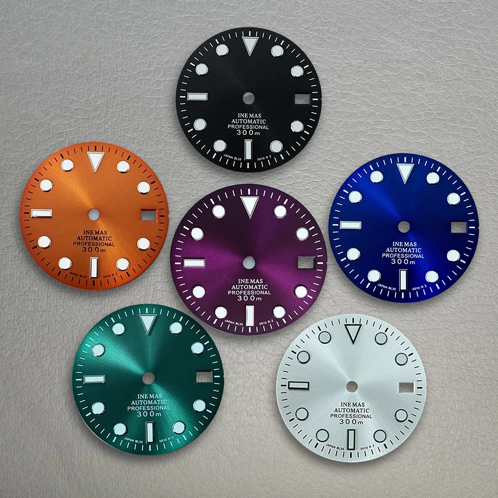 High Quality 28.5mm S Logo NH35 Dial Dual Calendar Dial Suitable For NH35/NH36 Movement Green Luminous NH35 Watch Accessories