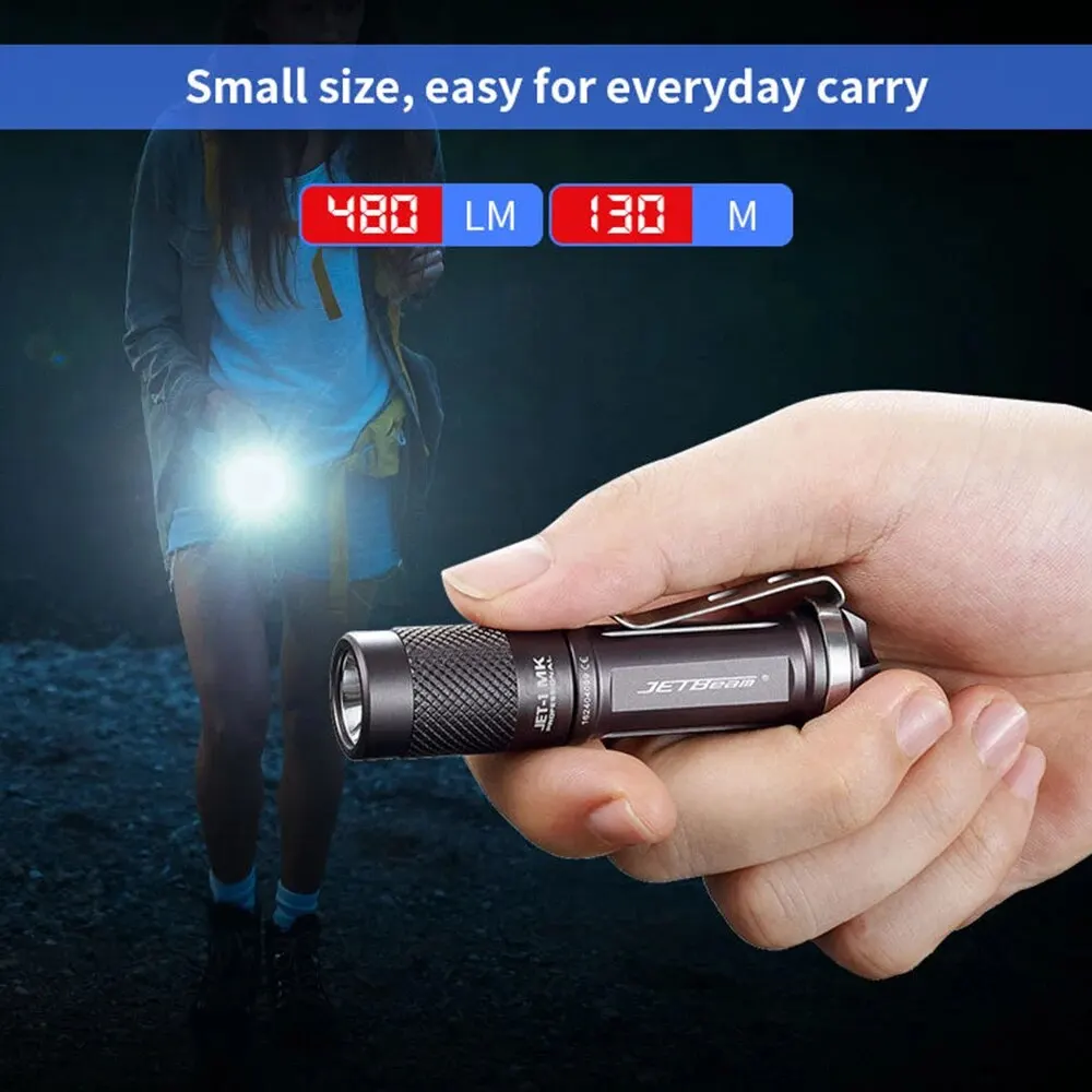 JETBEAM JET-1MK Flashlight 480LM EDC Lantern 130M Beam Distance Torch IPX8 Waterproof High Power Led Flashlights for Hiking Camp