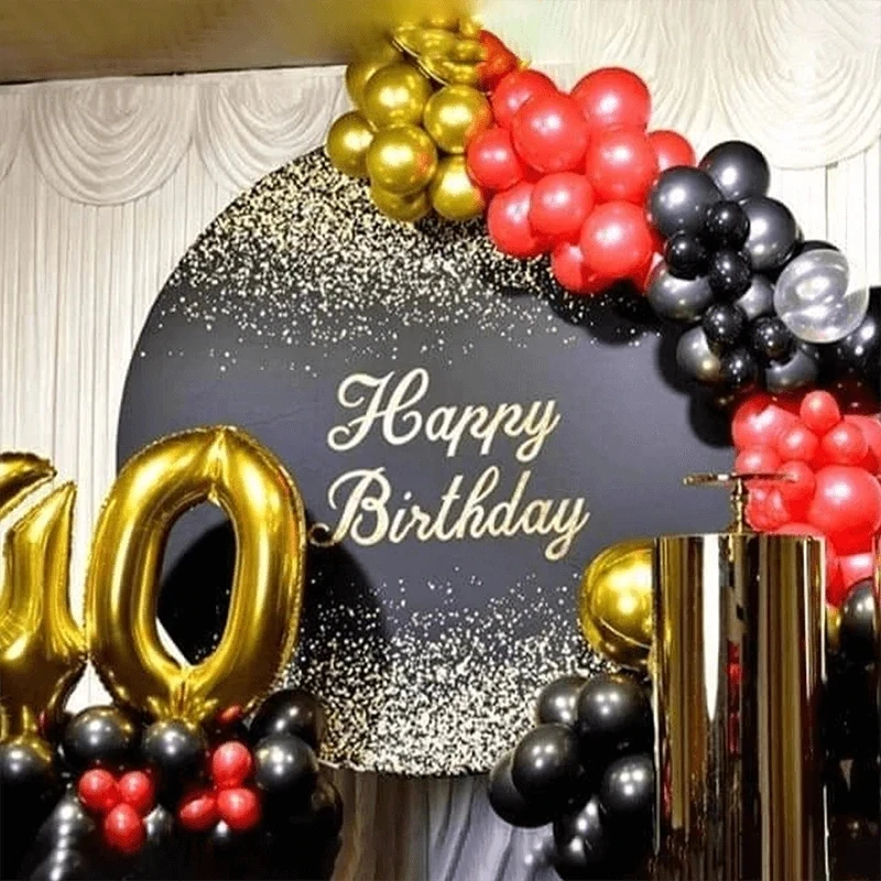 Круглый фон для дня рождения для взрослых, черный и золотой стиль, блестящий боке для мужчин и женщин, круглый фон, эластичный индивидуальный заказ