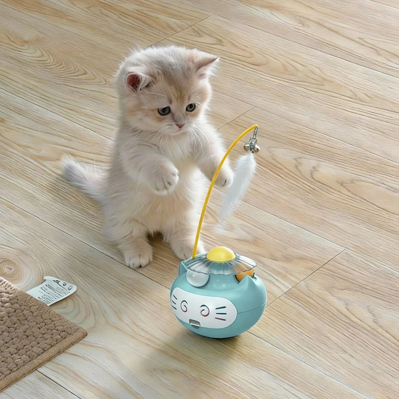 Juguete Weeble Wobble con Plumas y Campana, Varita Interactiva para Gatos de Todas las Edades, Mango de Plástico Resistente