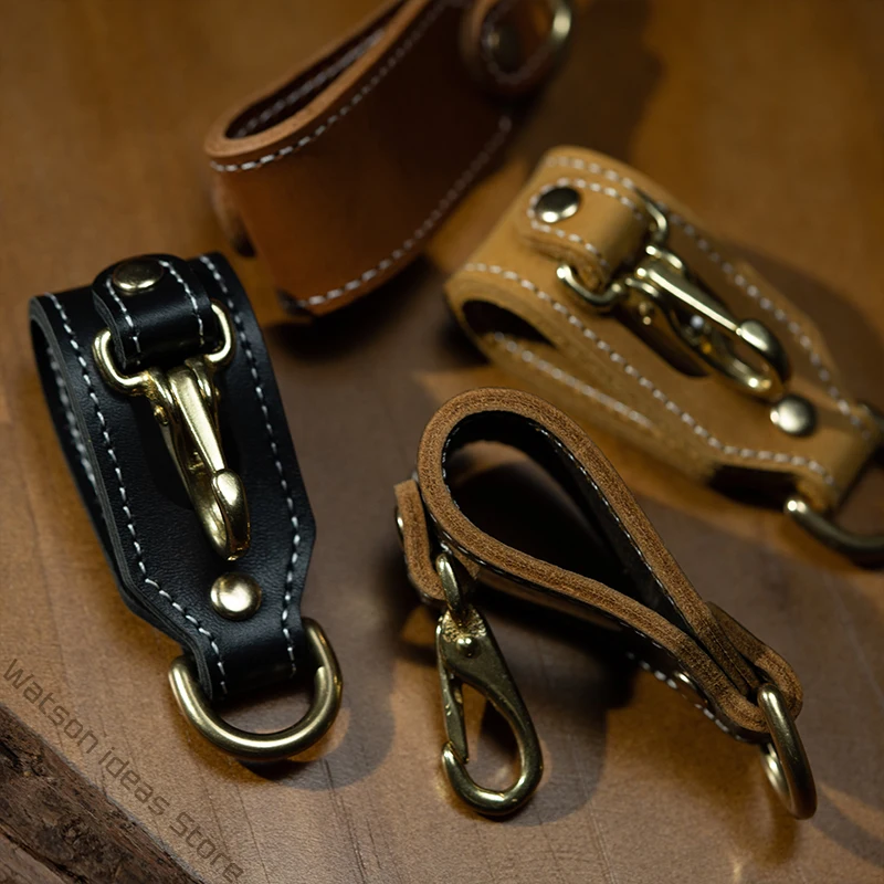 Handmade Genuine Leather Handcraft Car Cowhide Key Chain Vintage Men Male Waist Belt Loop Hook Buckle Keychain Gift For  Father