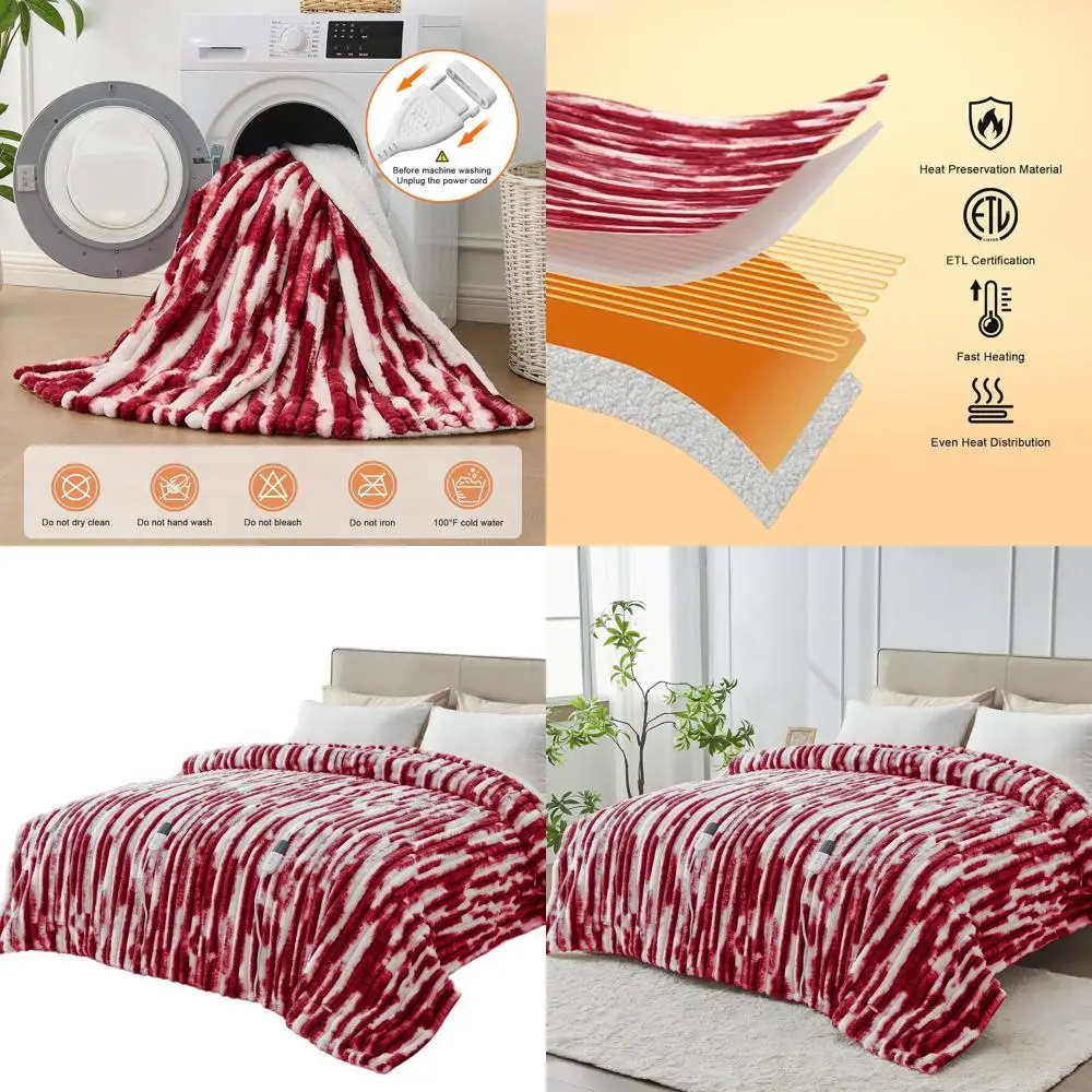 

Queen Size 84x90 Electric Blanket with Dual Controls, 6 Heat Settings, Auto Shut-Off, Soft Sherpa, Overheat Protection, ETL Cert