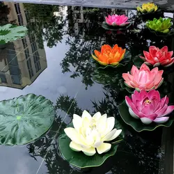 3Pcs Mixed Color Floating Lotus Artificial Flower Lifelike Water Lily Micro Landscape Lotu Leaf Pond Garden Fake Plants Decor