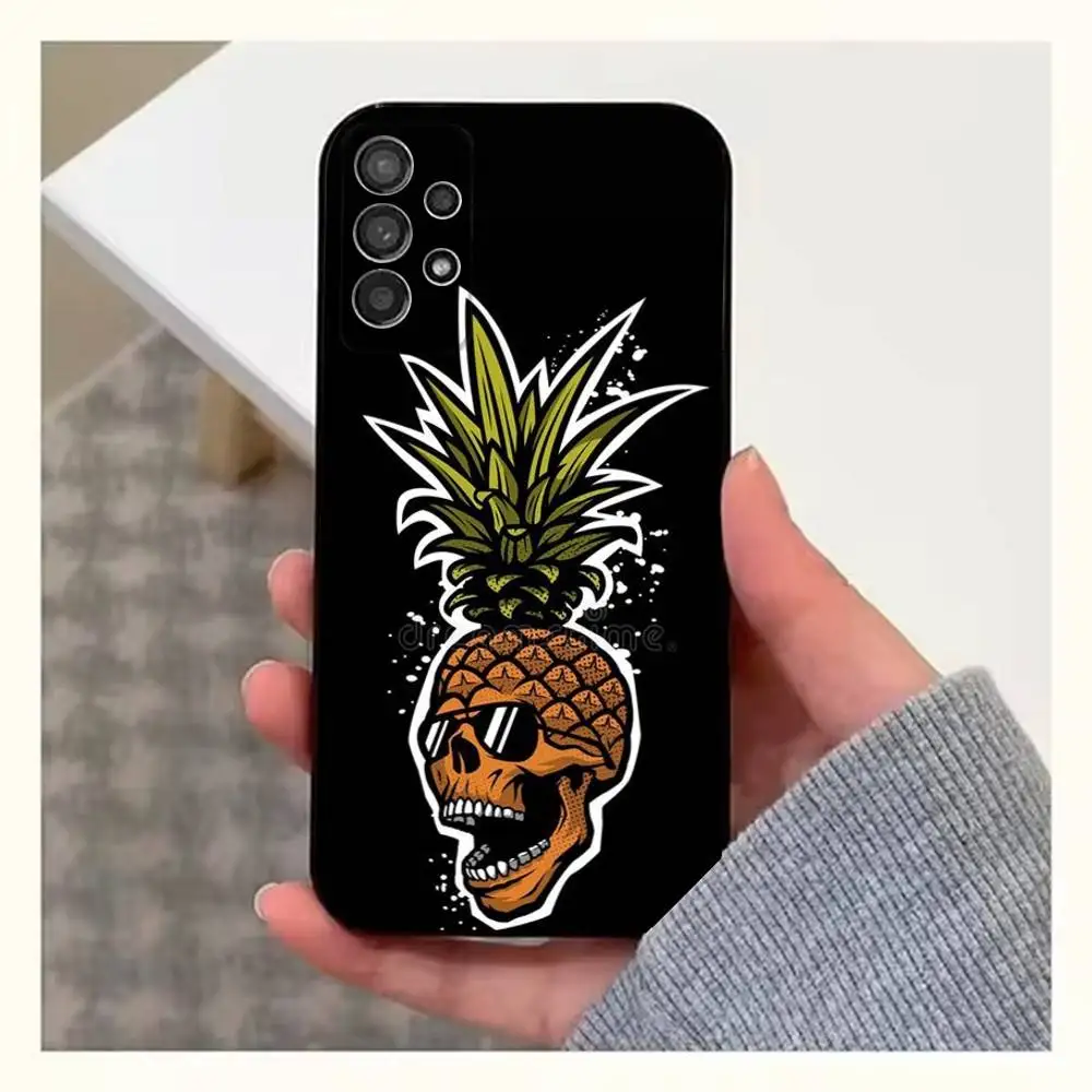 น่ารักการ์ตูนสับปะรดเคสโทรศัพท์สําหรับSamsung S25,S24,S23,S22,S20,S21,S10,Ultra,Plus,Lite,FE,ซิลิโคนอ่อนนุ่มปกสีดํา