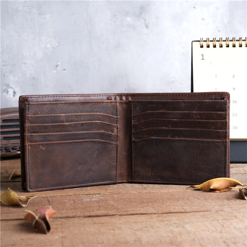 Vintage Men's Wallets Genuine Leather Rfid Blocking Wallet Durable and Resistant Slim Short Bifold Card Holder Purse
