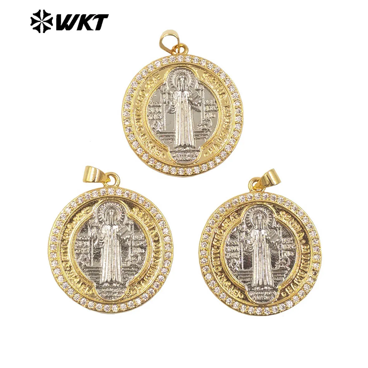 WT-MN987 WKT desain baru 18K emas St Benedict medali kalung untuk agama Kristen hadiah perhiasan