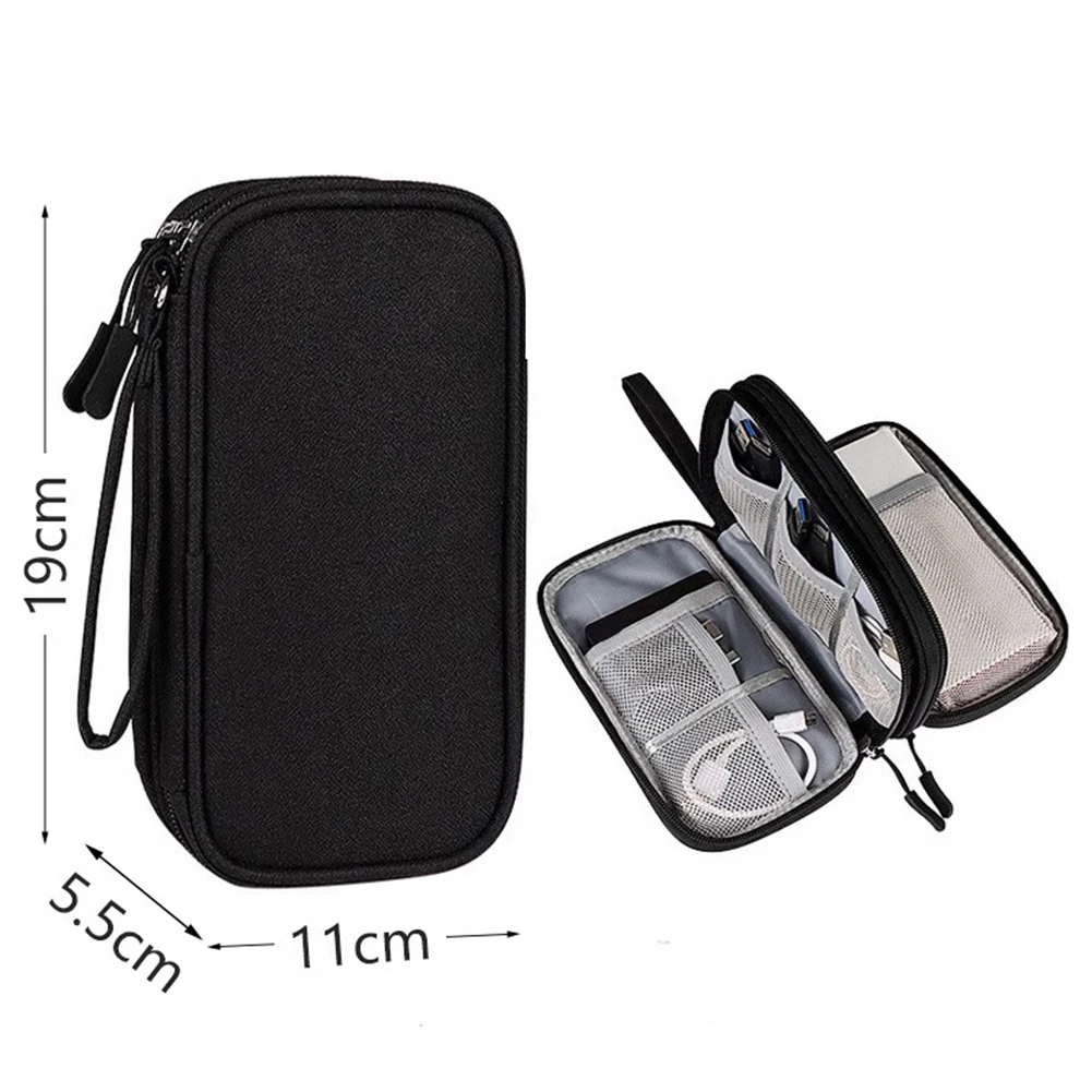 Portable Digital Organizer Bag Double Layer Storage For USB Cables Bank Headphones Travel Home Organization Black Blue