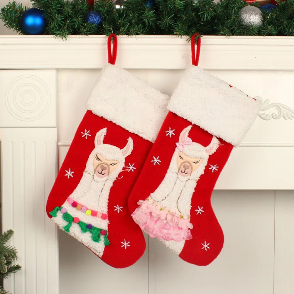 

Alpaca Christmas Stocking Decor Cloth Xmas Hanging Sock Treat Bag Child Present Festive Santa Holiday Gift