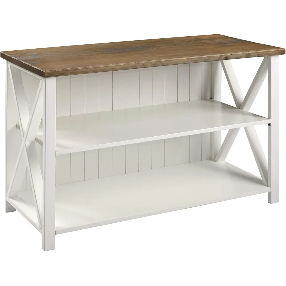 Modern Farmhouse Two Tier Wood Bookcase Storage Cabinet 52 Inch White
