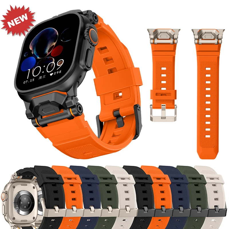 

Резиновый ремешок для Apple Watch Ultra3 49 мм, Series 11, 10, 46 мм, 9, 8, 7, SE, 6, 5, 4, титановый оранжевый силиконовый ремешок для iWatch 45 мм, 44 мм, 49 мм