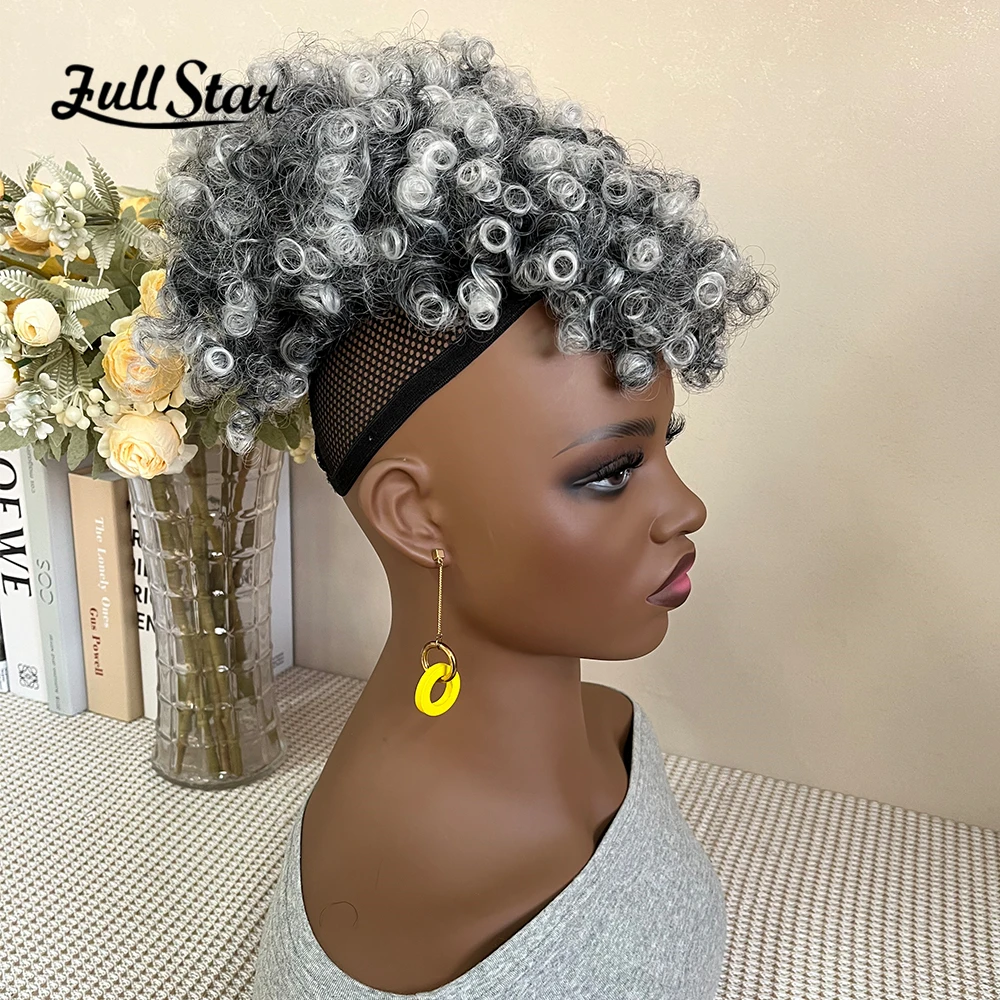 10 inch Drawstring Ponytail with Bangs Afro Puff Ponytail for Women Short Curly Puff Ponytail Clip in Wrap updo Synthetic Hair