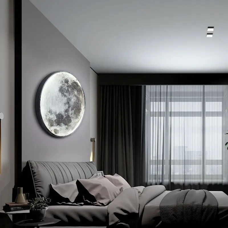 

2025 Creative Moon Wall Lamp Mural Living Room Background Wall Bedside Wall Light Decoration Lamp Minimalist Art