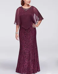 Wedding Party Guest With Jacket Chiffon Appliques Burgundy Dress Dress For Wedding Mother Bride Plus Size robe mere mariee