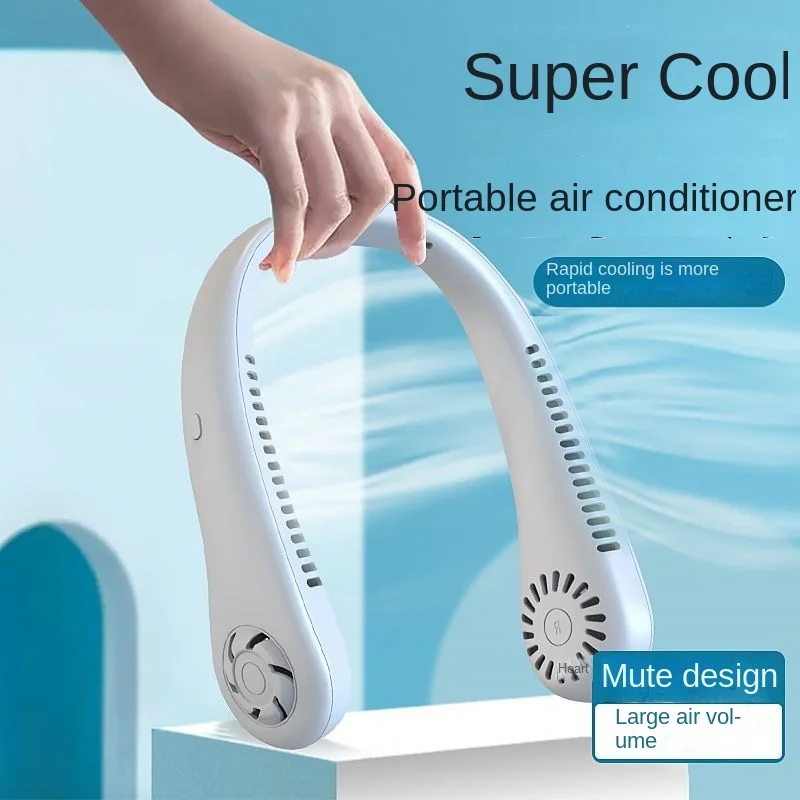 1PC Fan Long Battery Lif New Mini Neck Portable No Bladeless Hanging Neck ricaricabile Air Cooler 3 Speed Mini Summer Sport Fan