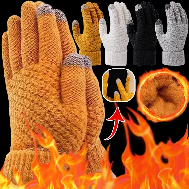 

Autumn Winter Knitted Glove Warm Mitten Cold Proof TouchScreen Knit Gloves Outdoor Cycling Skiing Windproof Thick Wool Mittens