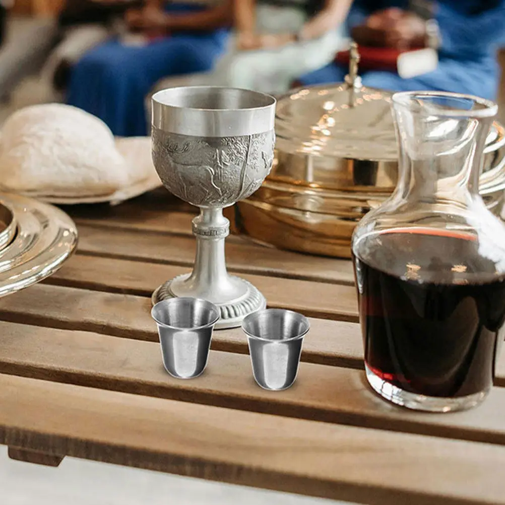 8Pcs Stainless Steel Holy Communion Cups Multifunction Stackable Religious Drinking Cups for Worship Ceremony Sacrament Service