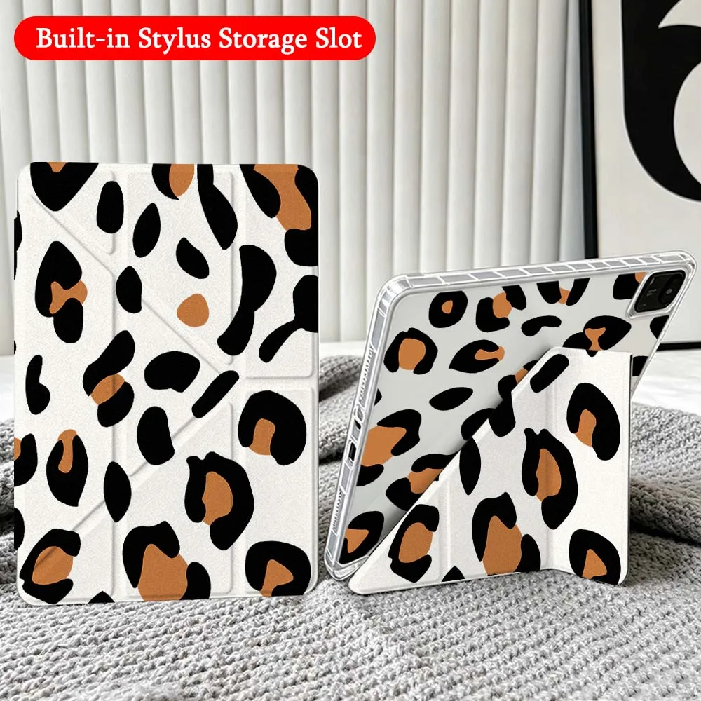 Luxury Leopard Print Case For Xiaomi Redmi Poco Pad 5 6 7 8 Pro SE 11 11.2 12.1 Inch Transparent Y-Shaped Folding Tablet