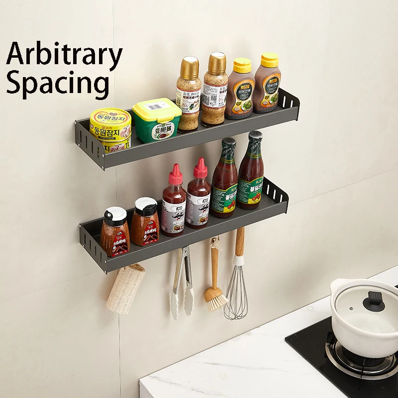 Wall Mounted Kitchen Condimenters Spice Rack Organizer Shelf Kitchen Storage Wall Shelf Organizers Hanging Hook Rack For Kitchen