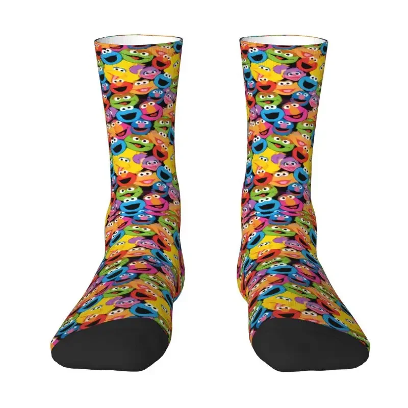 

Cookie Face Pattern Mens Crew Socks Unisex Kawaii 3D Printing Sesames Street Dress Socks