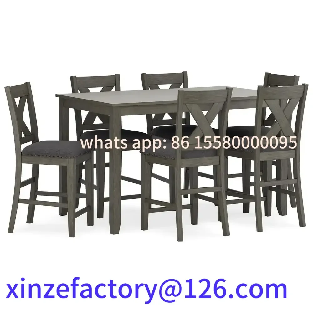 

Customizable 7-Piece Gray Counter Height Dining Table Set with Upholstered Bar Stools Casual Flair