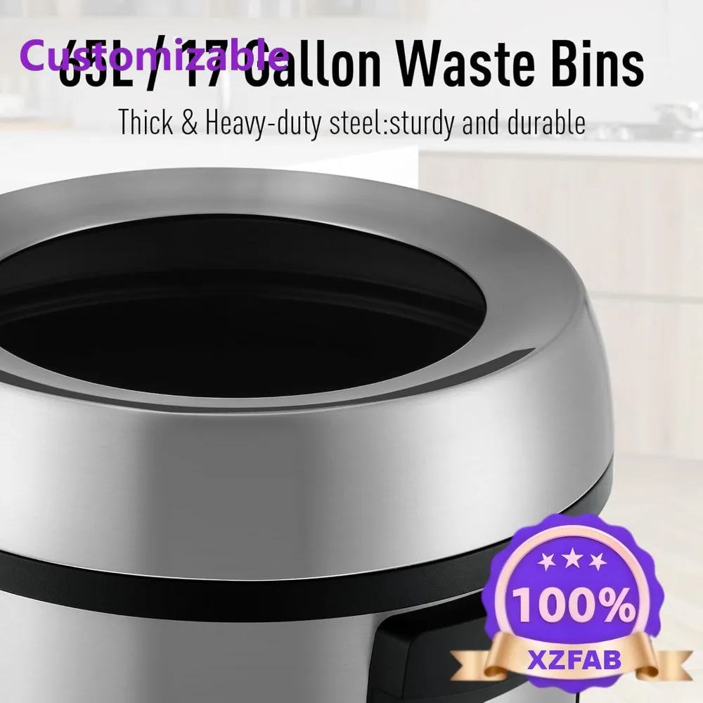 Factory Direct 2026 65L/17Gal Heavy Duty Open Top Commercial/Kitchen Trash Can, Fingerprint-Resistant Waste Bin for Office