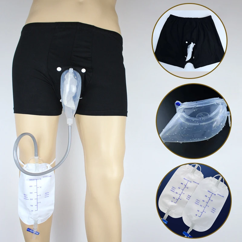 1Set Washable Reusable Men Walking Silicone Incontinence Urinal Bag Underpants Male Urine Funnel Pee Collector Shorts