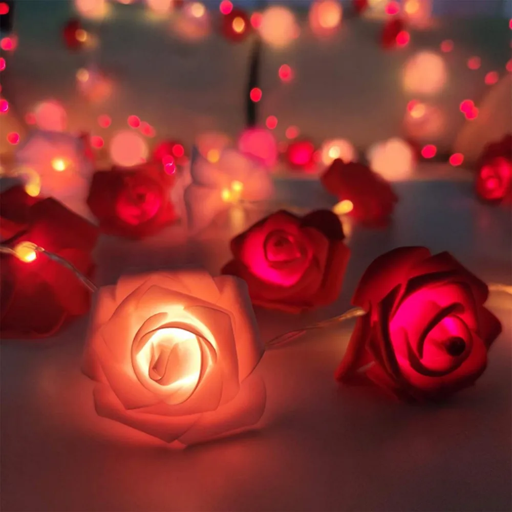 Guirnalda de luces de hadas de rosas artificiales, funciona con pilas (excl), decoración romántica para propuesta de boda en dormitorio, regalo del Día de San Valentín, 1 ud.