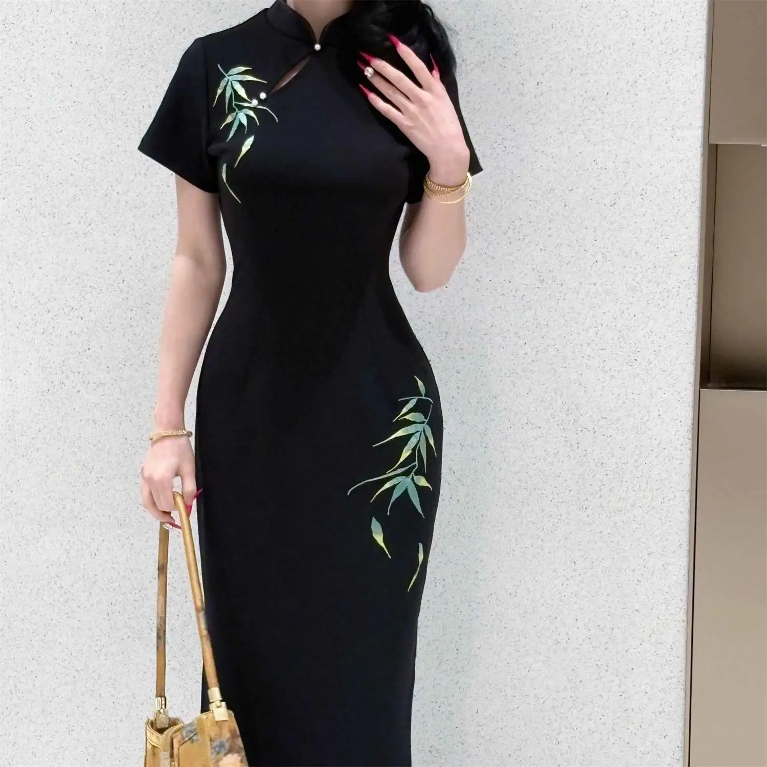

2025 Summer Bamboo Qipao, Embroidery Chinese Dress, Short Sleeve Daily Wear Cheongsam New Robe Chang Sam Ladies Dresses