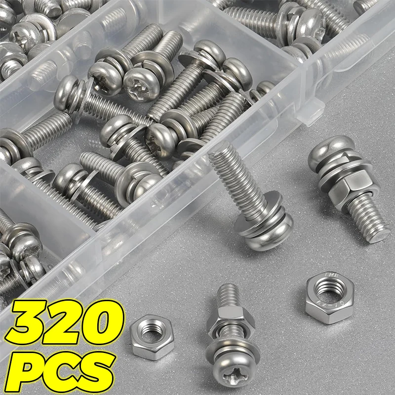 M2/M3/M4/M5 Stainless Steel Hexagon Hex Socket Screw Nut Set Flat Round Caps Head Bolt Assortment Kit Allen Bolts Set Hardware