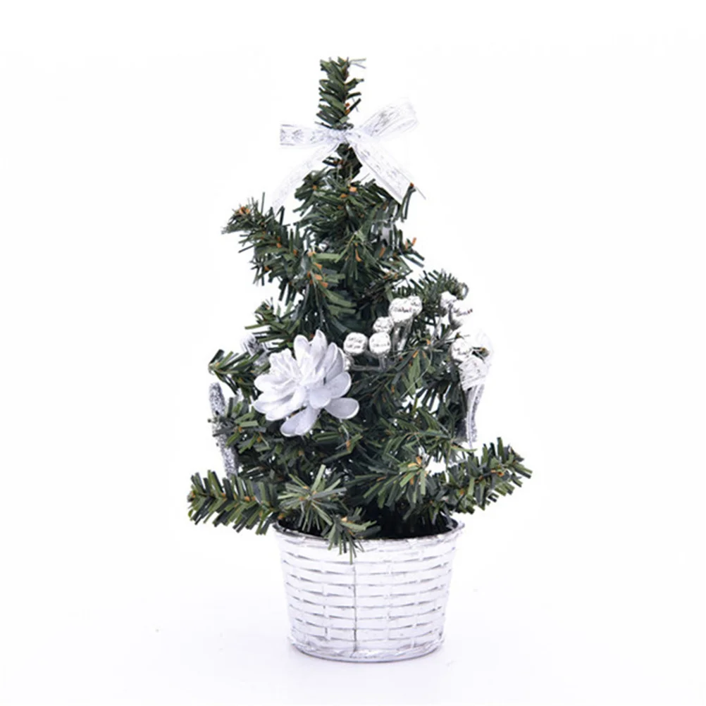 

2Pcs Christmas Ornaments Exquisite Xmas Tree Silver 20cm Miniature Holiday Table Decor Desktop Decoration for Party Home