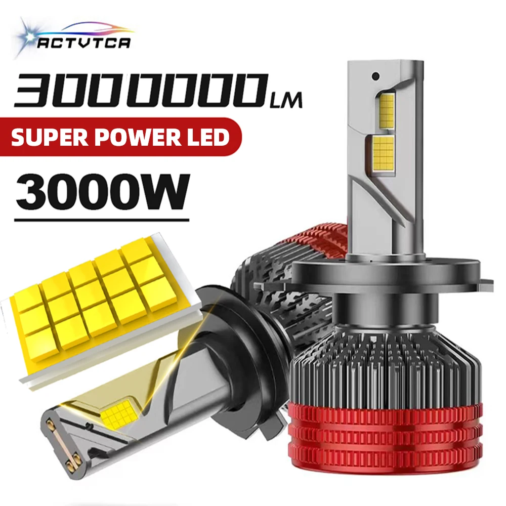 

ACTVTCA 3000W 3000000LM H7 H4 LED Headlights H8 H9 H11 High Power Bulbs 9005 HB3 9006 HB4 Auto Headlamps 6000K LED Car Lights