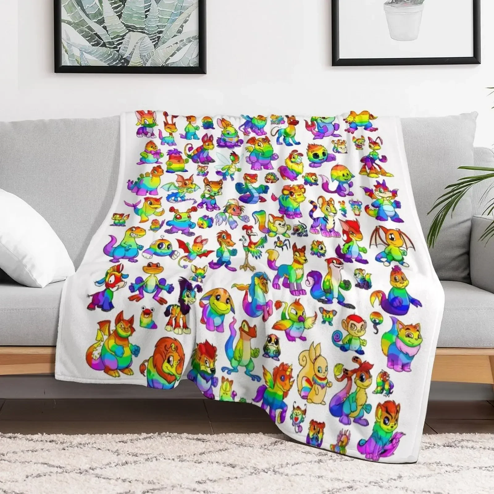 

Rainbow Neopets Collage Throw Blanket Sofa Quilt bed plaid Blankets Plaid Bed covers Thermal Moving Blankets