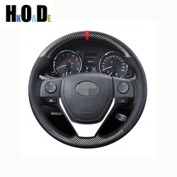 For Toyota Rav4 2013 2014 2015 DIY Hand-stitched carbon fiber Genuine Leather Car Steering Wheel Cover