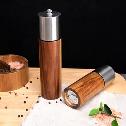 Acacia cylindrical bottle with stainless steel cap adjustable ceramic core household manual grinder Kitchen tools