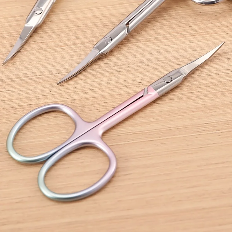 Gradient Pink Curved Stainless Steel Scissors Multi-Purpose Beauty Tool for Eyebrows Nails and Makeup Care Non-Slip Grip