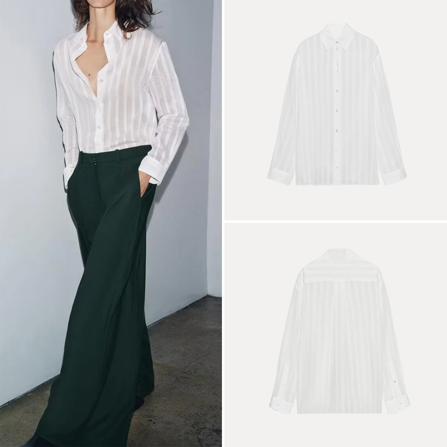 

Z 2025 New Faionable Stripe irt Women's Commute Sle Straight Cut Long Sve Casual irt Versatile Ele Daily ...