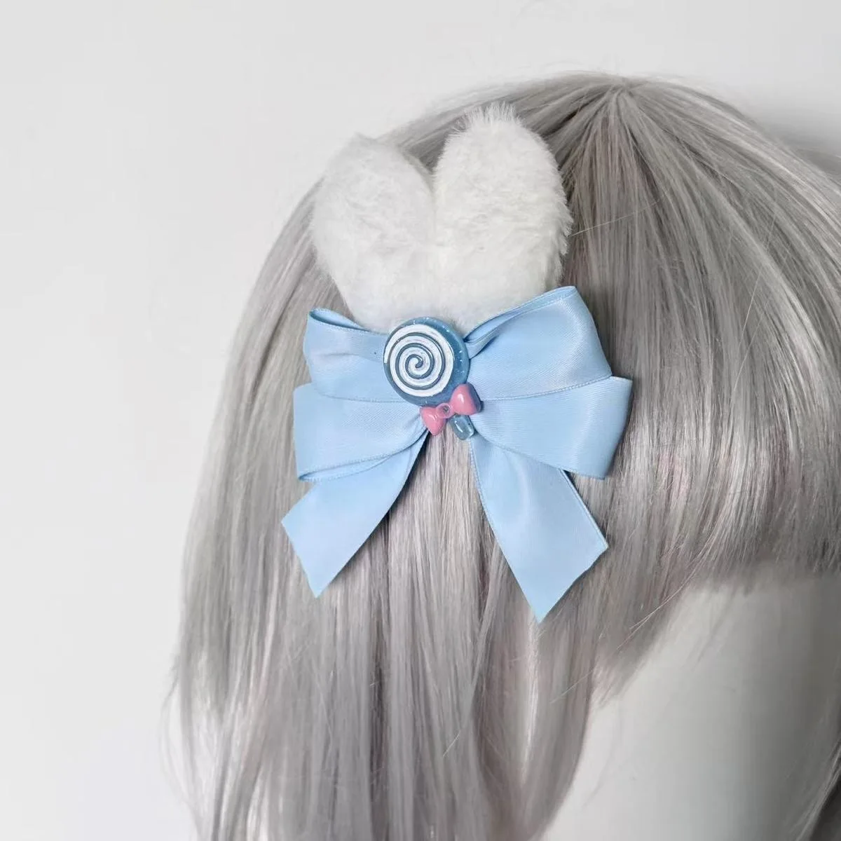 1 Pair Handmade Sweet Girl Blue/Pink Lollipop Rabbit Ear Hair Clip Lolita Bow Side Clip Sweet Girl Cute Hair Accessories